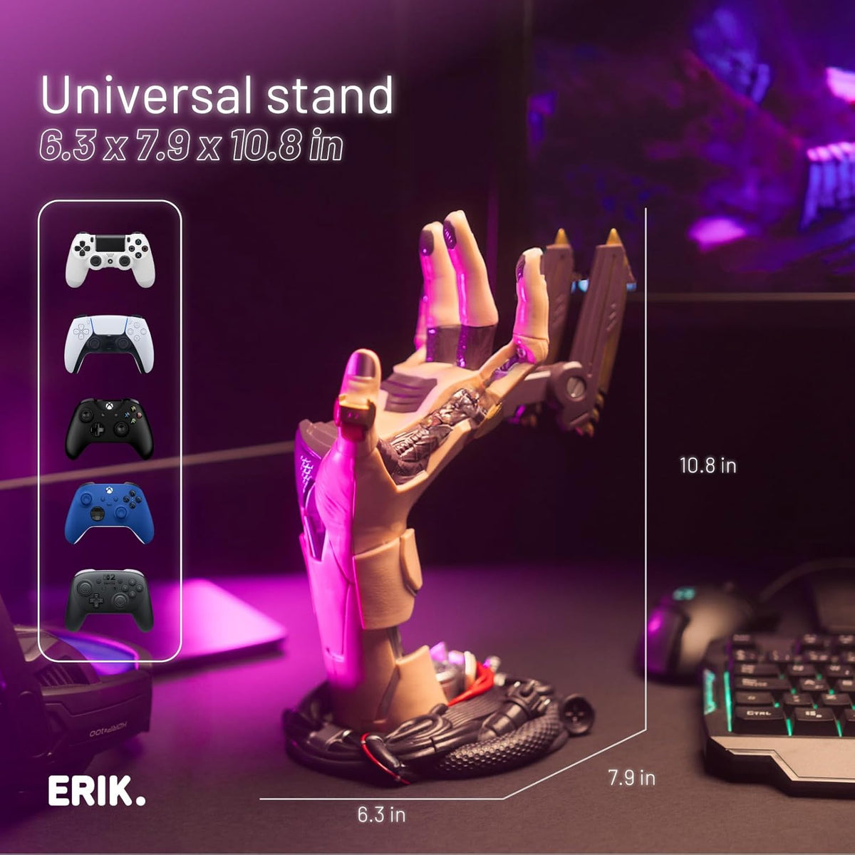 Grupo Erik Cyberpunk Gaming Controller Holder | Gaming Headset Stand | Gaming Stuff & Gaming Room Decor | Controller Stand Perfect for Gamer Gifts | 6.3 x 7.9 x 10.8 in