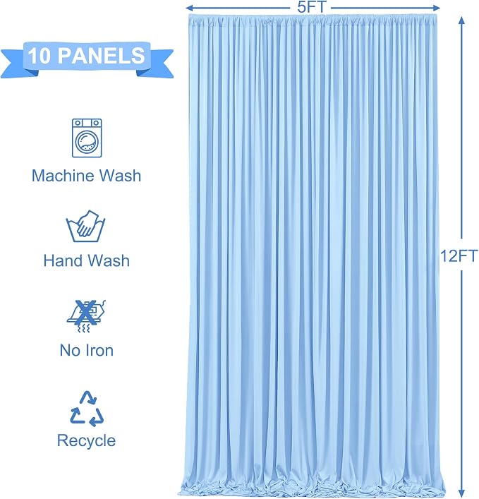 10 Panels Baby Blue Backdrop Curtains - Image 5