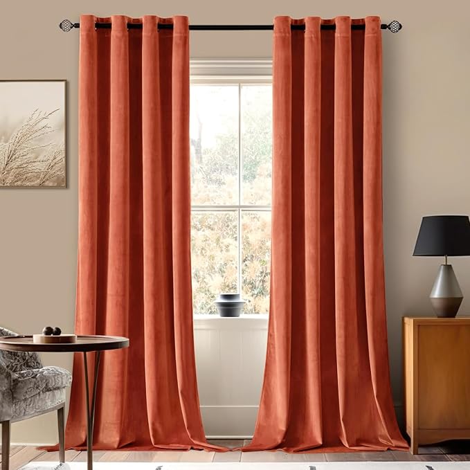 MIULEE Fall Burnt Orange Velvet Curtains 52 x 84 Inch Length Set of 2 | Grommet by MIULEE