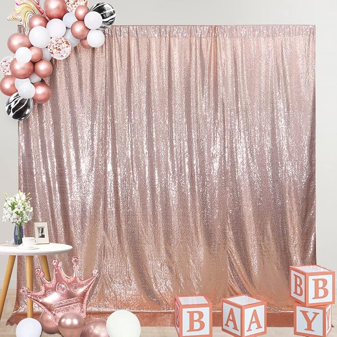 SquarePie 8x8ft Rose Gold Sequin Backdrop, High Density Non-Transparent Glitter - Image 6