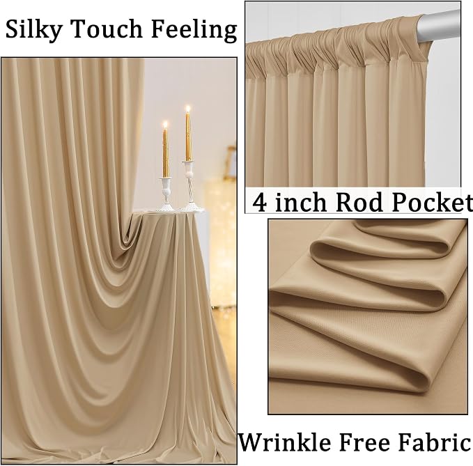 10ft x 10ft Wrinkle Free Champagne Backdrop Curtains - Image 2