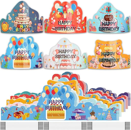 ARTLYMERS Birthday Crowns for Kids, 30 Pack Assorted Designs Paper Crowns by ARTLYMERS