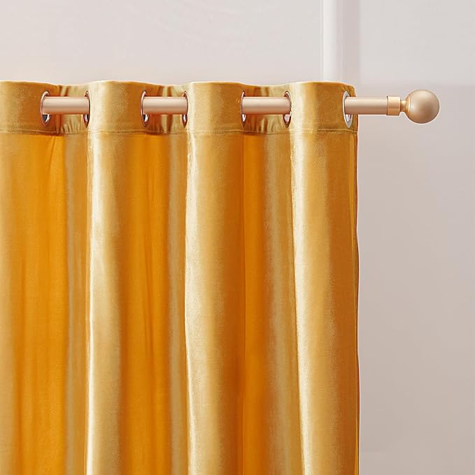 BULBUL Velvet Mustard Yellow Blackout Curtains 96 inch Long - Image 2