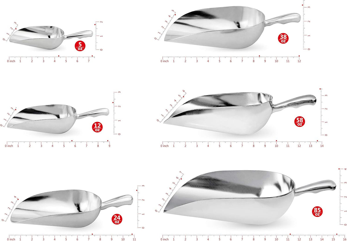 New Star Foodservice 34509 One-Piece Cast Aluminum Round Bottom Bar Ice Flour Utility Scoop, 5-Ounce, Silver (Hand Wash Only)