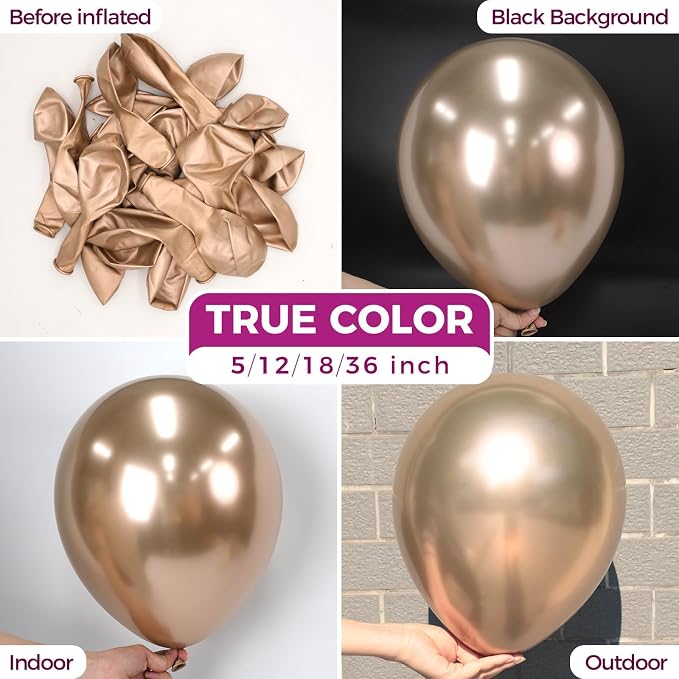 Bezente Metallic Champagne Gold Latex Party Balloons 100 Pack 12 inch | Chrome - Image 2