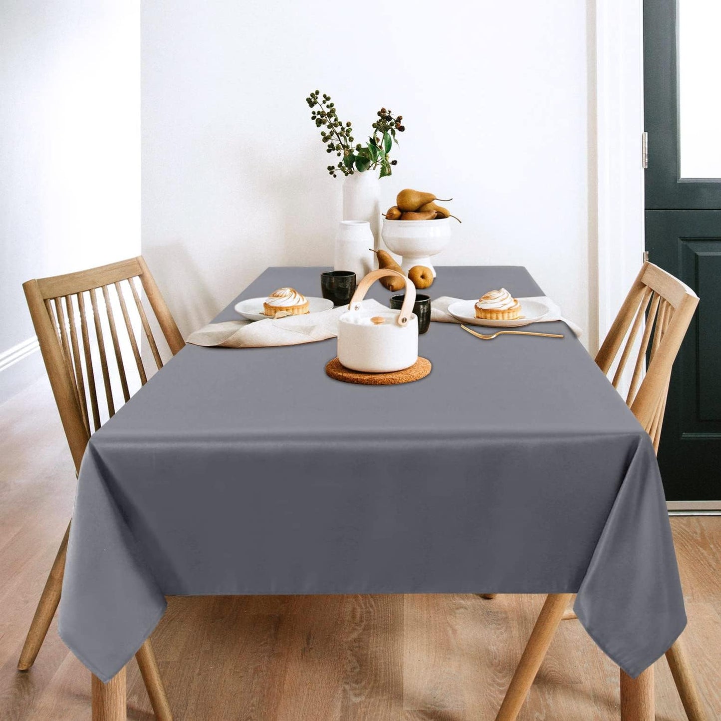 sancua 2 Pack Light Grey Tablecloth 60 x 120 Inch, Rectangle 8 Feet Table Cloth - Stain and Wrinkle Resistant Washable Polyester Table Cover for Dining Tables, Buffet Parties and Camping