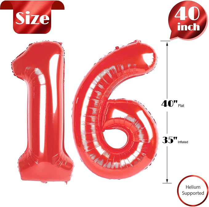 Red Number 16 Balloon 40 Inch - Image 5