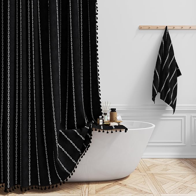 72x96 Extra Long Boho Linen Heavy Duty Shower Curtain Set, 330GSM Linen Blend by ShowerCurtain