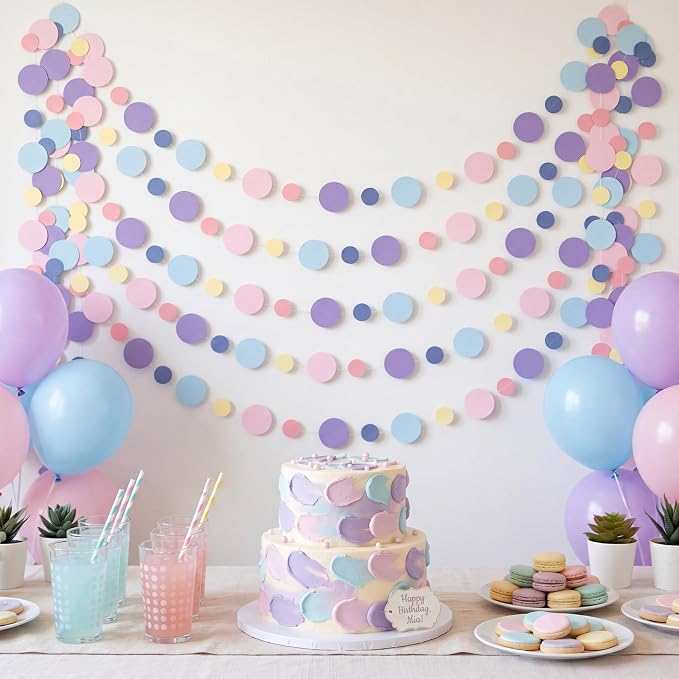 Outus 5 Pieces Colorful Circle Garland Banner Hanging Paper Dot Decorations - Image 5