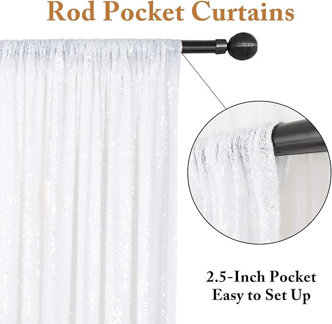 ShinyBeauty Glitter Backdrop White Sequin Curtain Photo Backdrops Shimmer Wall - Image 3