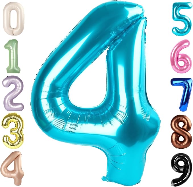 Number 4 Balloons 40 Inch for 4 14 Birthday Party Decorations, Light Blue | by Mluchee