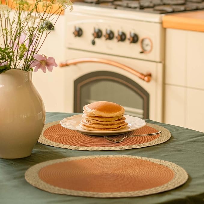 Round Placemats Set of 8, Woven Table Mats, Wide Edge, 15 Inch Diameter - Image 6