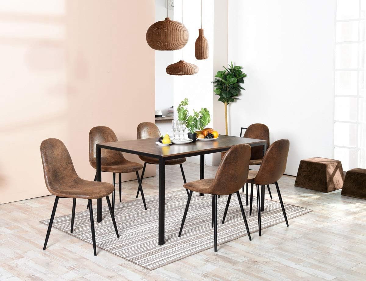 Homy Casa Dining Chairs Set of 8, Modern Mid-Century Style Dining Room Side Chairs Accent Chairs with Black Metal Legs Comfortable for Kitchen Lounge Farmhouse, Rustic Brown, 8PCS