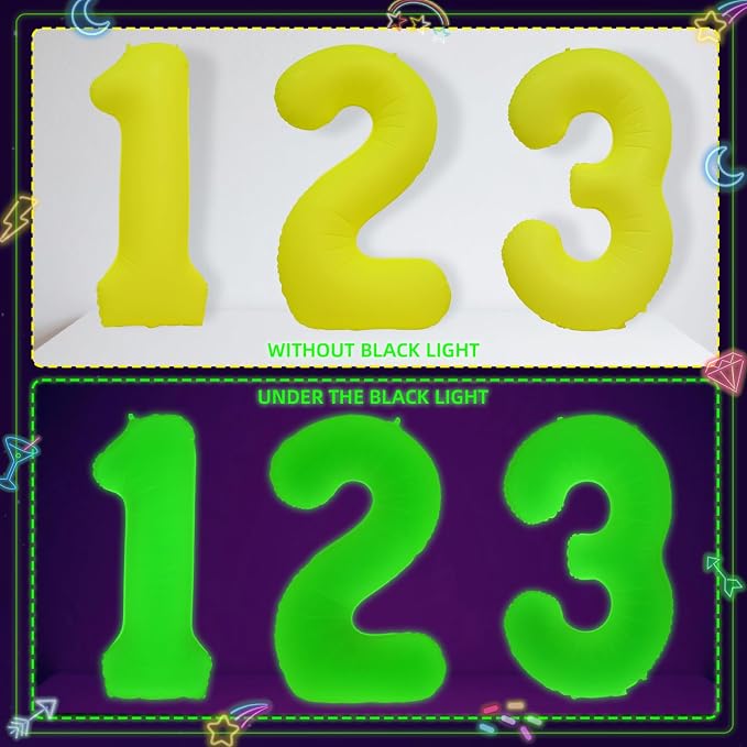 Mega-L Glow in The Dark Party Supplies, 40 Inch Yellow Number 0 Balloon | Glow - Image 7