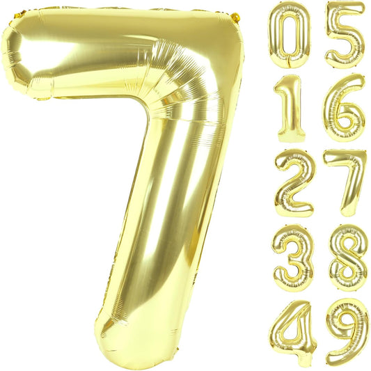 Champagne Gold Number 7 Birthday Balloon 40 Inch, Digital Balloons for 7 17 27 70 77 Party Celebration Decorations Supplies,Light Gold Mylar Foil Numbers Balloon for Seven Wedding Anniversary