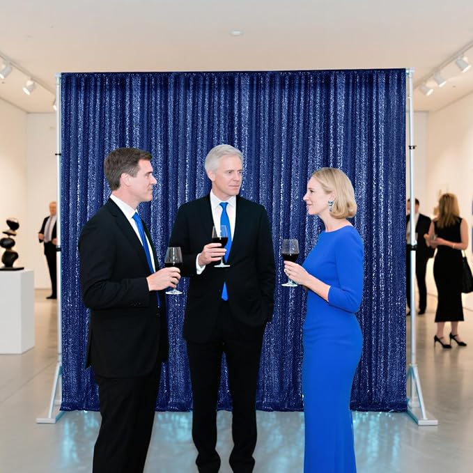 4×8FT-2PCS Navy Sequin Backdrop Curtains Panels, Photography Backdrop Glitter - Image 4