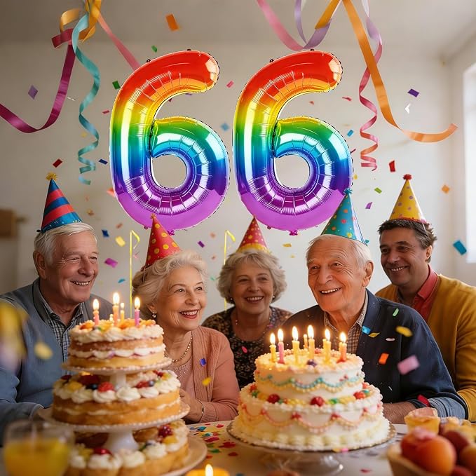 40 Inch Number 66 Balloons for 66th Birthday Party Decorations, 0-100 Rainbow - Image 2