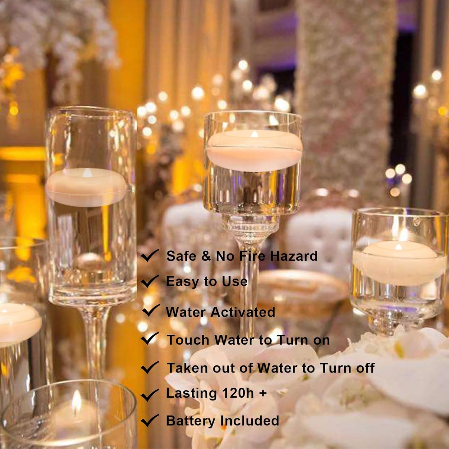 Aignis 6pcs Flameless LED Floating Candles, 120+ Hours Glow Time, 3 Inch Plastic Battery Operated Tealights, Cozy Warm White Light for Romantic Pool/Bathtub/Hot Bath/Wedding Centerpiece Decor