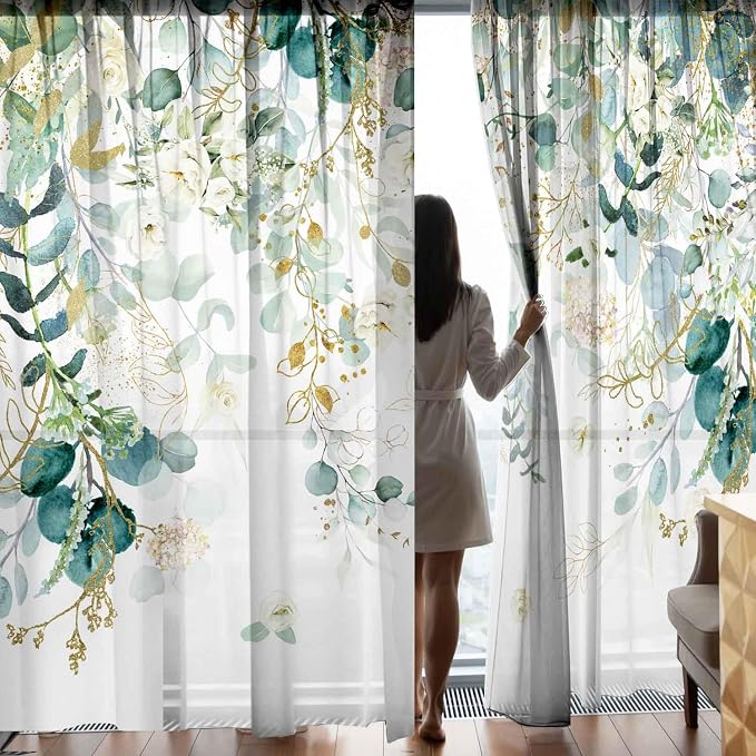 Gold Green Botanical Curtains 96 Inches Long - Image 3