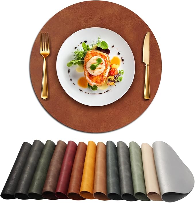 UnivoColors Placemats Round Faux Leather Placemats Set of 4-Waterproof-Wipe by UnivoColors