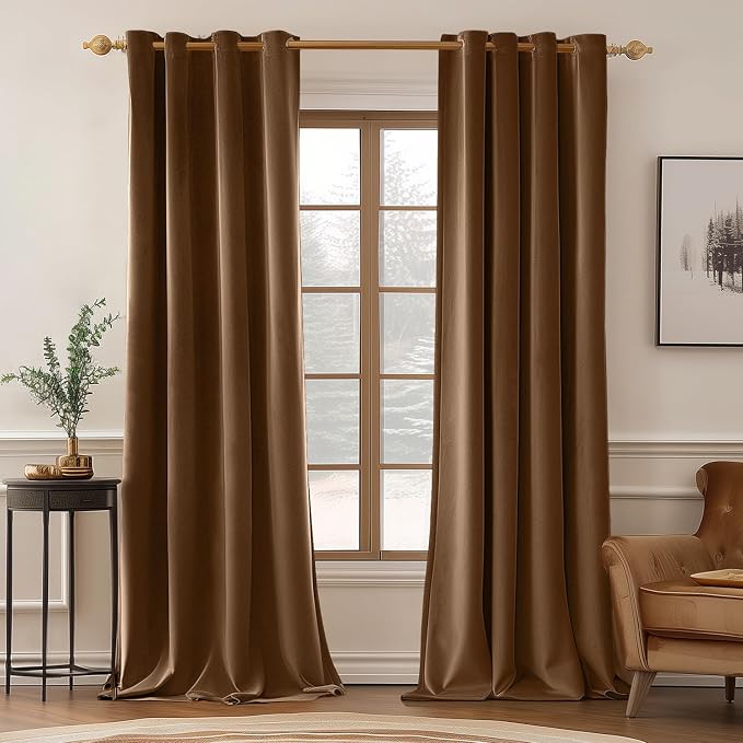 MIULEE Velvet Curtains Chocolate Brown 52 x 96 Inch Length Set of 2 | Grommet by MIULEE
