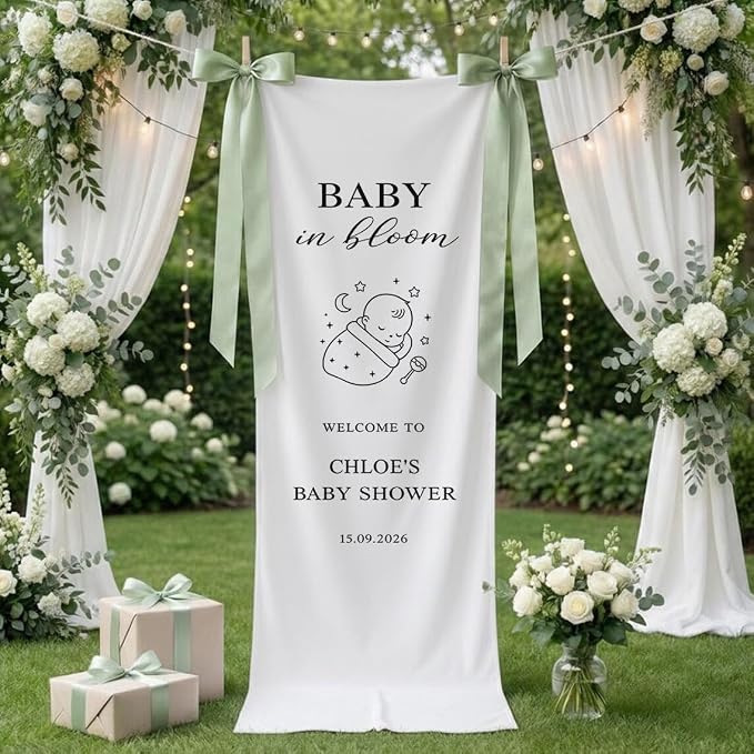 Personalized Baby Shower Welcome Banner, Baby in Bloom Linen by Custom
