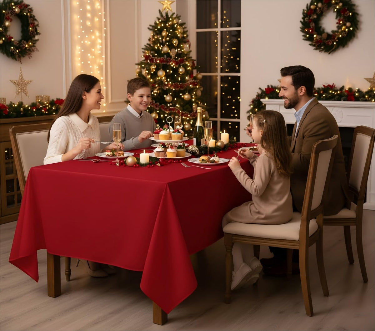 Fitable 8 Pack Table Cloth Rectangle Table: Stain and Wrinkle Resistant Tablecloth Rectangular, Washable Polyester Tablecloths for Wedding Christmas Party Dining Banquet Event(Red, 70x120 Inch)