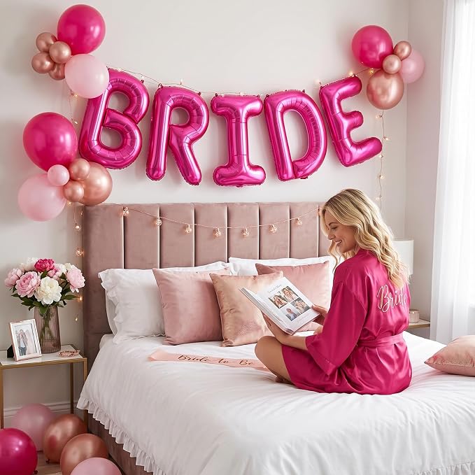 BRIDE Balloons Bachelorette, 16 inch Hot Pink Bride Balloons - Image 6