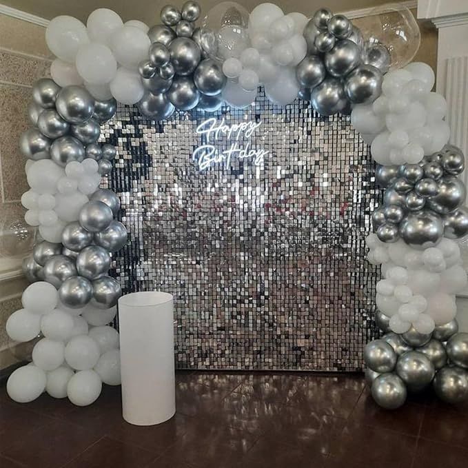 Silver Shimmer Wall Backdrop 48 Panels Cover 8 x 6 Ft, Photo Backdrops - Image 5
