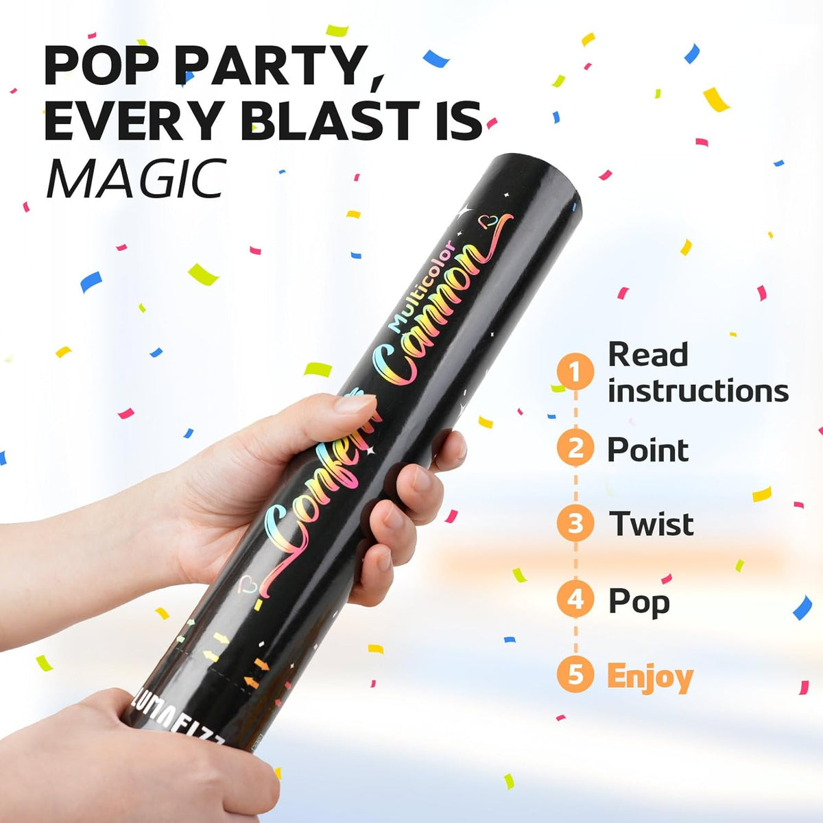 12 InchConfetti Biodegradable [6 Pack Confetti Cannons | Multicolor Confetti Poppers for Wedding Celebration, Birthday PartyChristmas Eve and New Year Celebration (black)