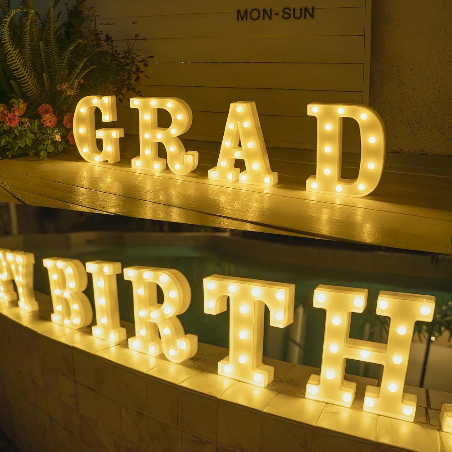 Foaky Rechargeable LED Letter Lights Sign Marquee Light Up Letters Sign for Night Light Wedding/Birthday Party Christmas Lamp Home Bar Decoration (P)