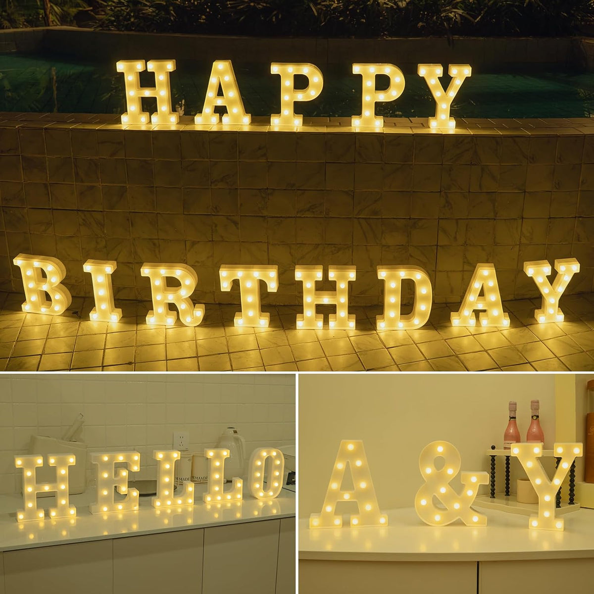 Foaky LED Letter Lights Sign Marquee Light Up Letters Sign for Night Light Wedding/Birthday Party Battery Powered Christmas Lamp Home Bar Decoration(B)