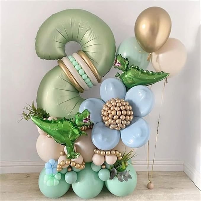 40 Inch Balloon Number 0 Sage Green, Large Foil Olive Green Number Balloons Set - Image 5