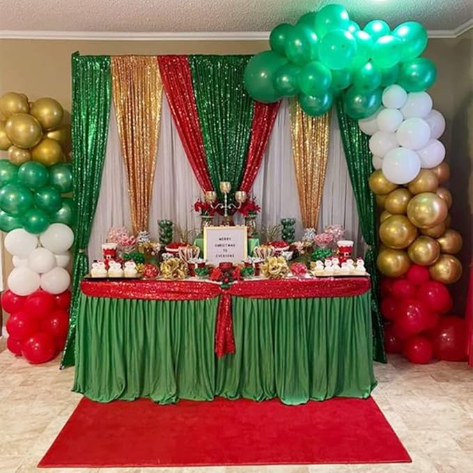 Green Sequin Backdrop Curtains 2 Panels 2FTx8FT Christmas Party Backdrop | - Image 4