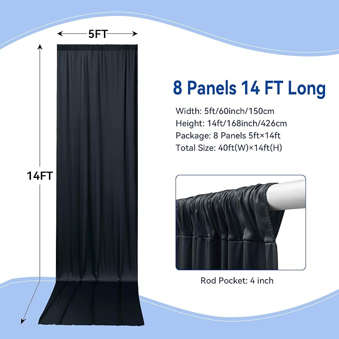 40×14ft Wrinkle Free Black Backdrop Curtain - Image 2