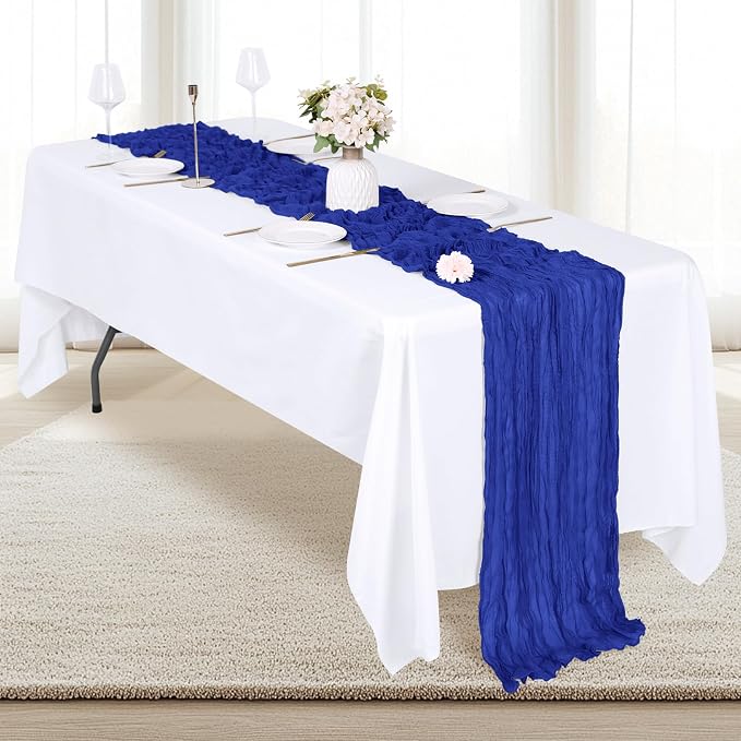 6 Pack Royal Blue Cheesecloth Table Runner 17x108 Inch Semi Sheer Boho Gauze - Image 3