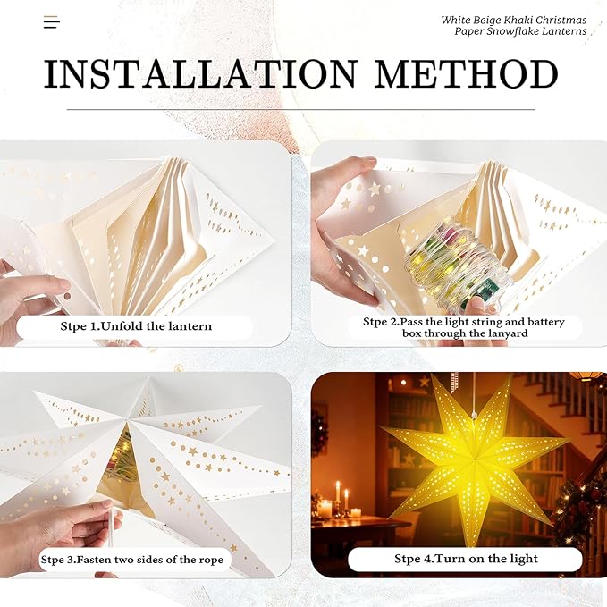 Large Paper Star Lanterns with Lights, 3D Hollow Out Christmas Paper Lanterns - Image 5