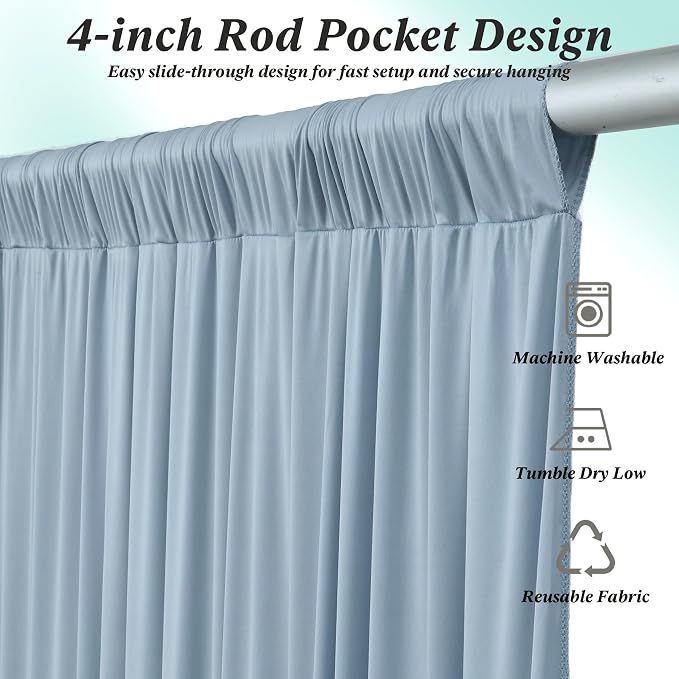 30 ft x 10 ft Wrinkle Free Dusty Blue Backdrop Curtain - Image 5