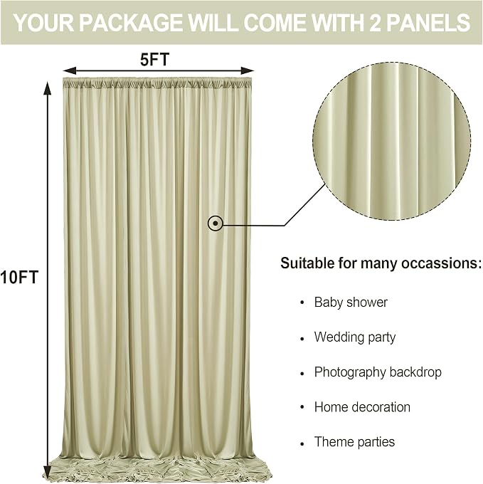 10 ft x 10 ft Wrinkle Free Light Green Backdrop Curtain - Image 5