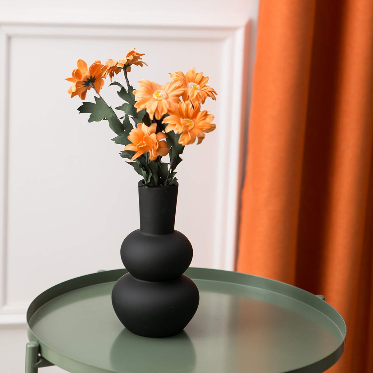 Black Ceramic Vase, Modern Vases for Pampas Grass, Matte Clay Vases for Wedding Boho Decor for Table, Living Room, Shelf, Bookshelf and Entryway Décor