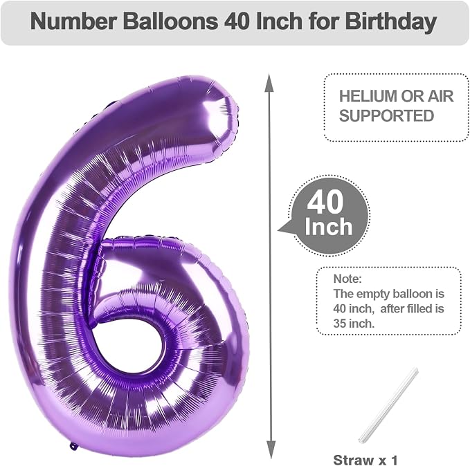 Number 5 Balloon 40 Inch Balloons Purple Birthday Decorations - Image 5