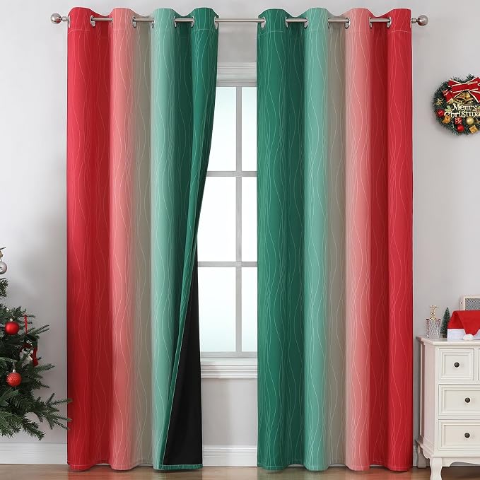 Red and Green Christmas Blackout Curtains by ESTELARTEXTILER