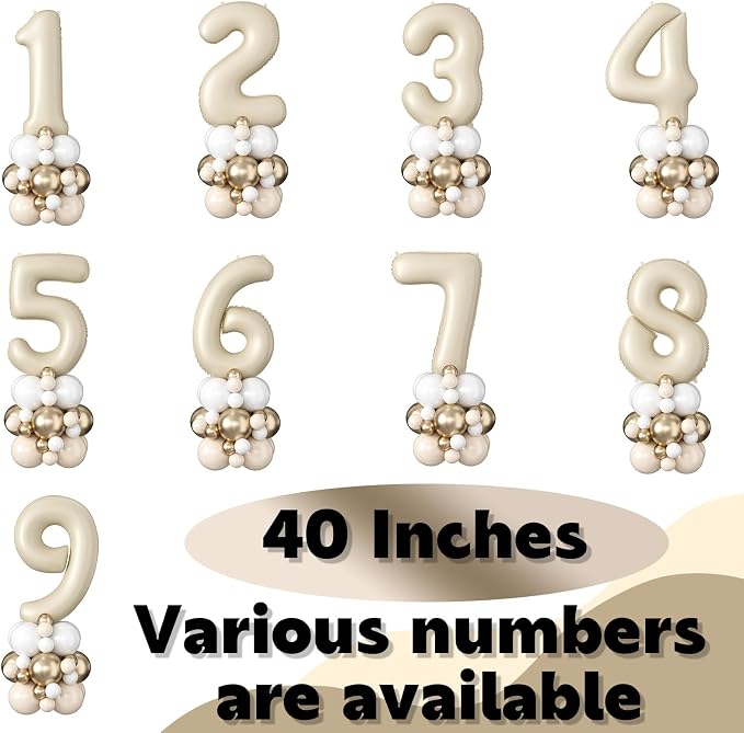 40 Inch Cream Number 2 Balloon for 2nd Birthday Decoration Beige White Sand - Image 7