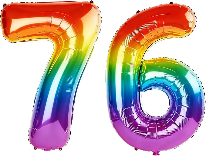 40 Inch Number 76 Balloons for 76th Birthday Party Decorations, 0-100 Rainbow by FOBELEC