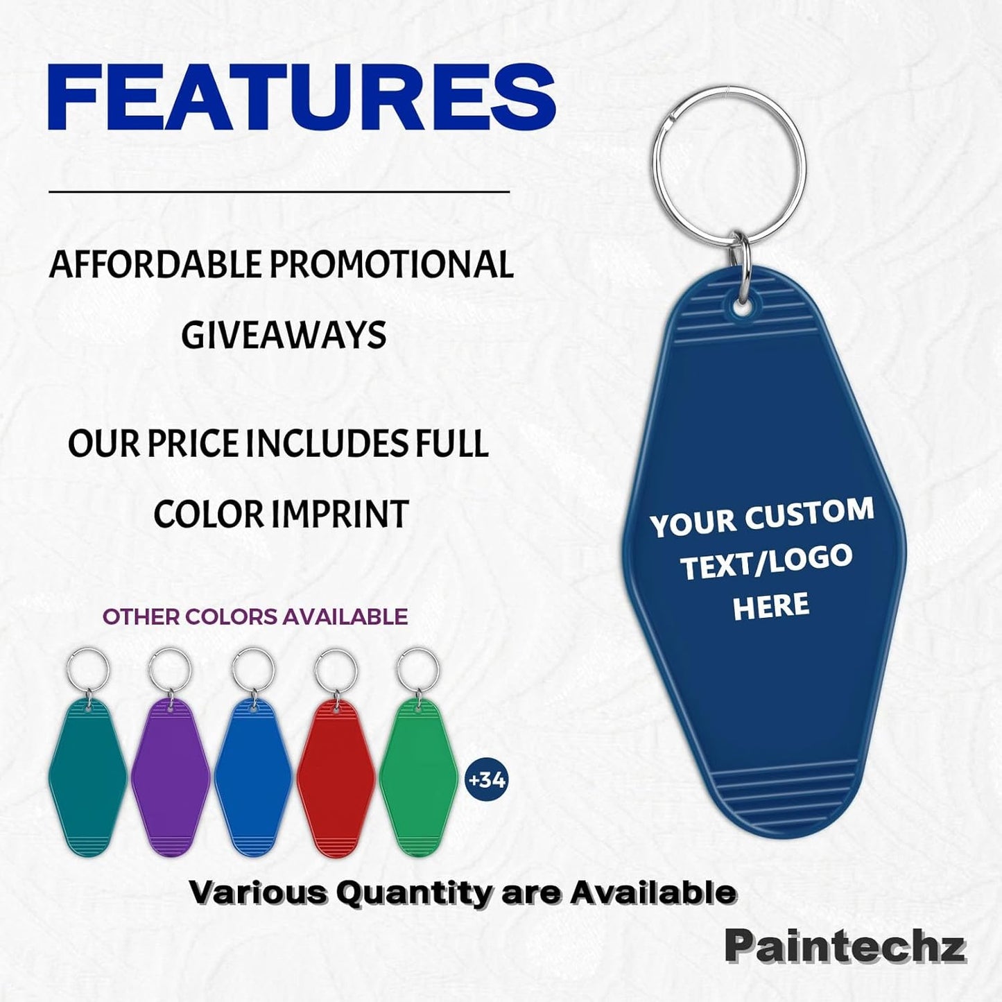 Custom Vintage Hotel Motel Keychains 300 Pack, Personalized Logo, Text Bulk - Perfect for Tradeshows, Campaign Gifts - Customizable Key Tags
