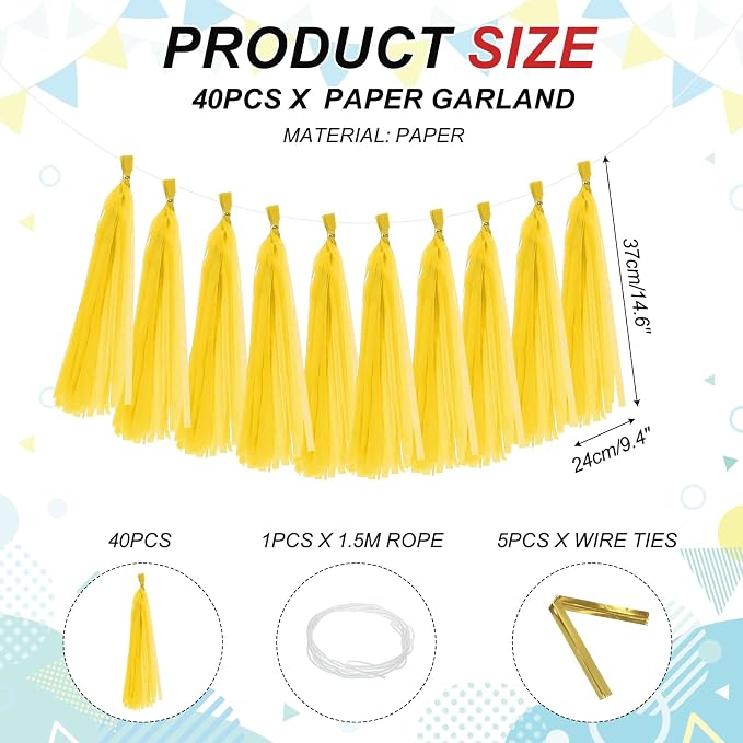 MECCANIXITY 40Pcs Tassel Garland Banner Tissue Paper - Image 2
