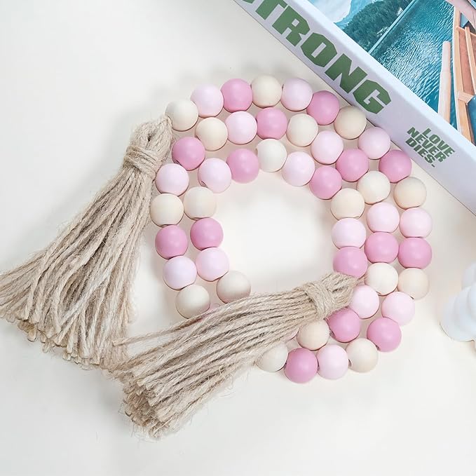 Wood Beads Garland with Tassels, Wall Hanging, Home Decoration - Image 6
