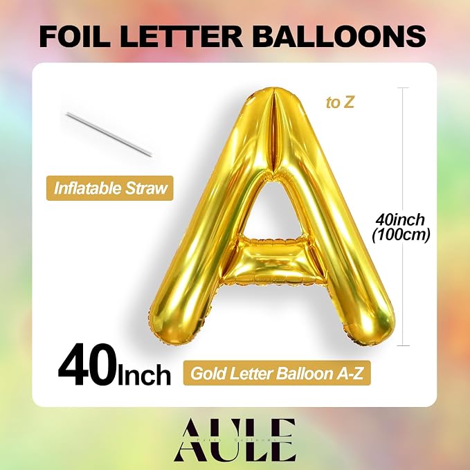 AULE 40 Inch Gold R Balloon Letter Foil A-Z Birthday Big Alphabet | Birthday - Image 6