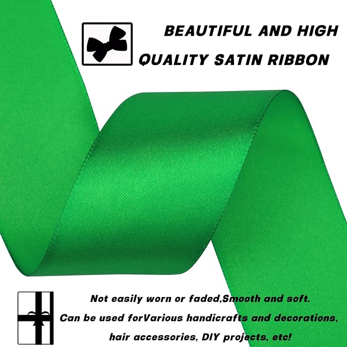 1-1/2 Inch 60 Yards Green Solid Satin Ribbon - Image 3