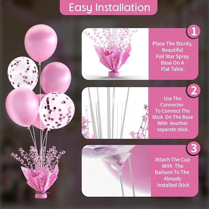 Pink Balloon Table Centerpiece Kit, 2 Sets Pink Balloon Stands - Image 4